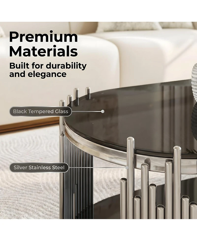 Streamdale Furniture Modern Luxury 2-Piece Oval Glass Nesting Coffee and Side Table Set