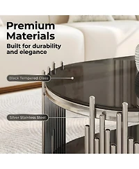 Streamdale Furniture Modern Luxury 2-Piece Oval Glass Nesting Coffee and Side Table Set