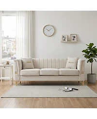Streamdale Furniture Modern 82.67" Vertical Channel Tufted Velvet 3-Seater Sofa with 2 Pillows