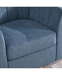 Streamdale Furniture Upholstered Chenille Swivel Barrel Chair with Solid Wood Base