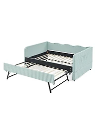 Streamdale Furniture Gingham Upholstered 3-in-1 Full-Size Daybed with Trundle and Storage