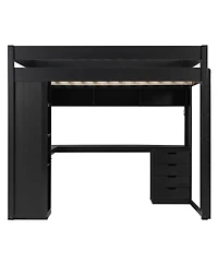 Streamdale Furniture Solid Wood Loft Bed with L-Shaped Desk, Drawers, and Led Lights