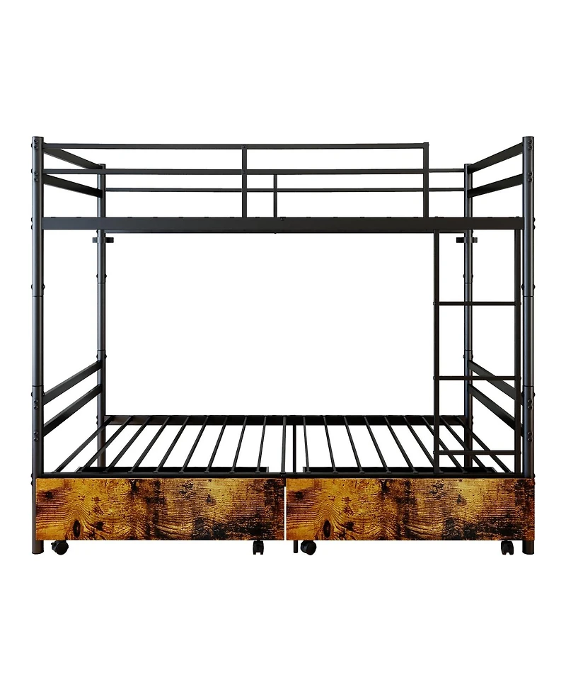 Streamdale Furniture Heavy Duty Metal Bunk Bed with Drawers and Safety Guardrails