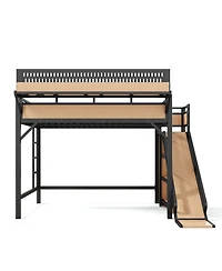 Streamdale Furniture Queen Loft Bed with Slide, Storage, Wardrobe, Usb, Led and Pegboard