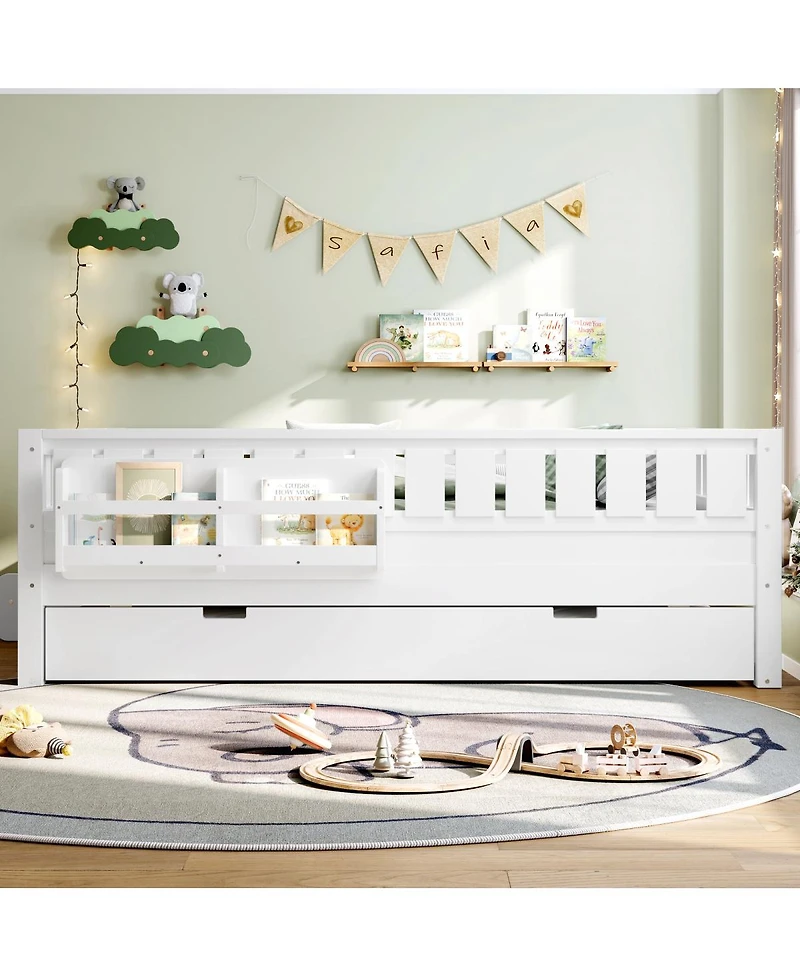 Streamdale Furniture Full Loft Bed with Bookshelves, Staircase, Safety Rails, and Trundle