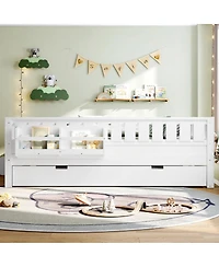 Streamdale Furniture Full Loft Bed with Bookshelves, Staircase, Safety Rails, and Trundle