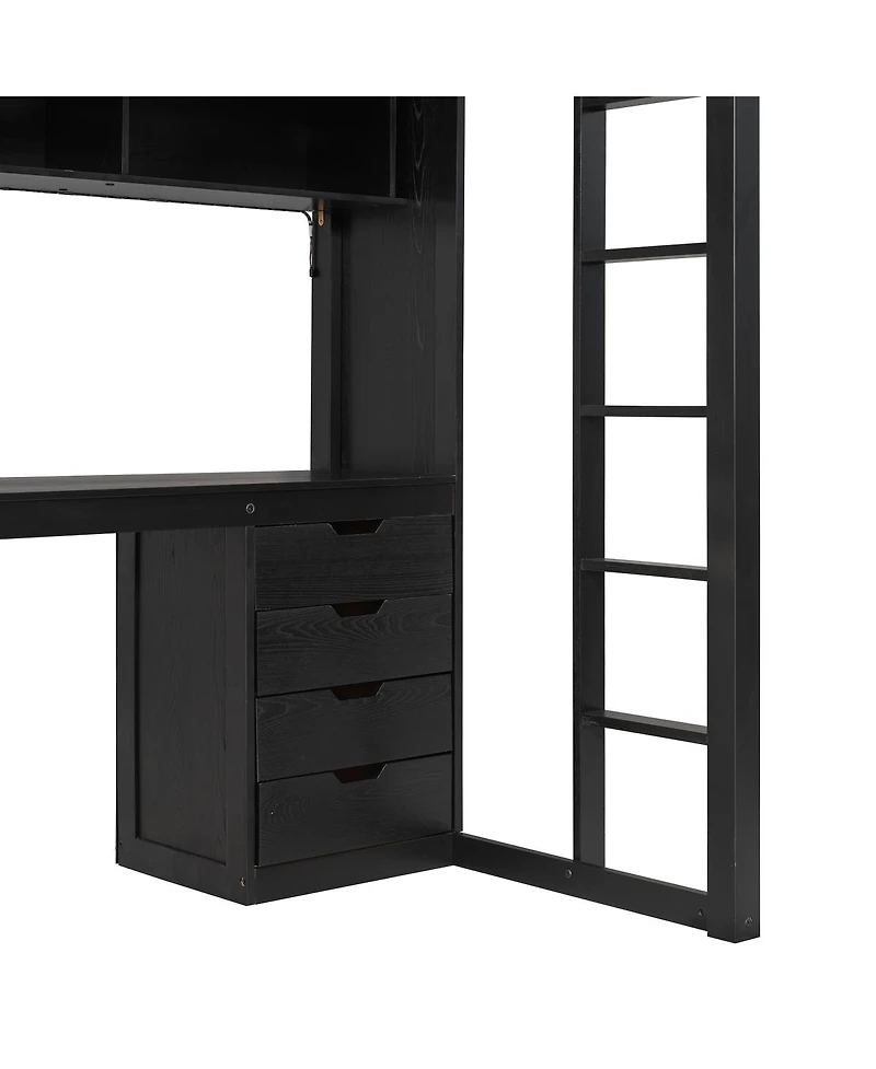 Streamdale Furniture Twin Loft Bed with L-Shaped Desk, Drawers, Shelves, and Led Lights
