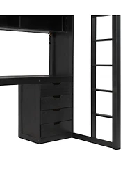Streamdale Furniture Twin Loft Bed with L-Shaped Desk, Drawers, Shelves, and Led Lights