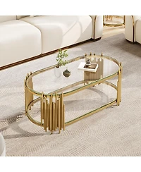 Streamdale Furniture Luxury 2-Tier Oval Glass Coffee Table with Organ Pipe Design