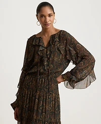 Lauren Ralph Petite Ruffle Paisley-Print Tiered Maxi Dress
