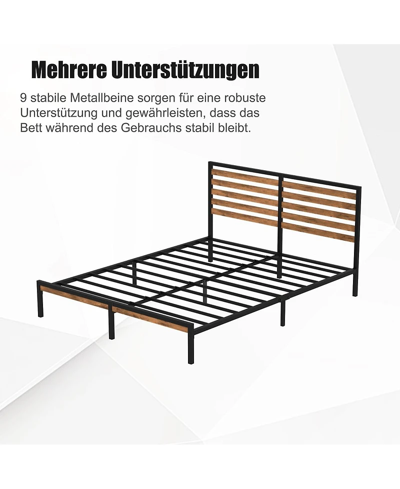 Streamdale Furniture Full Size Metal Platform Bed Frame with Wood Headboard and Under Bed Storage