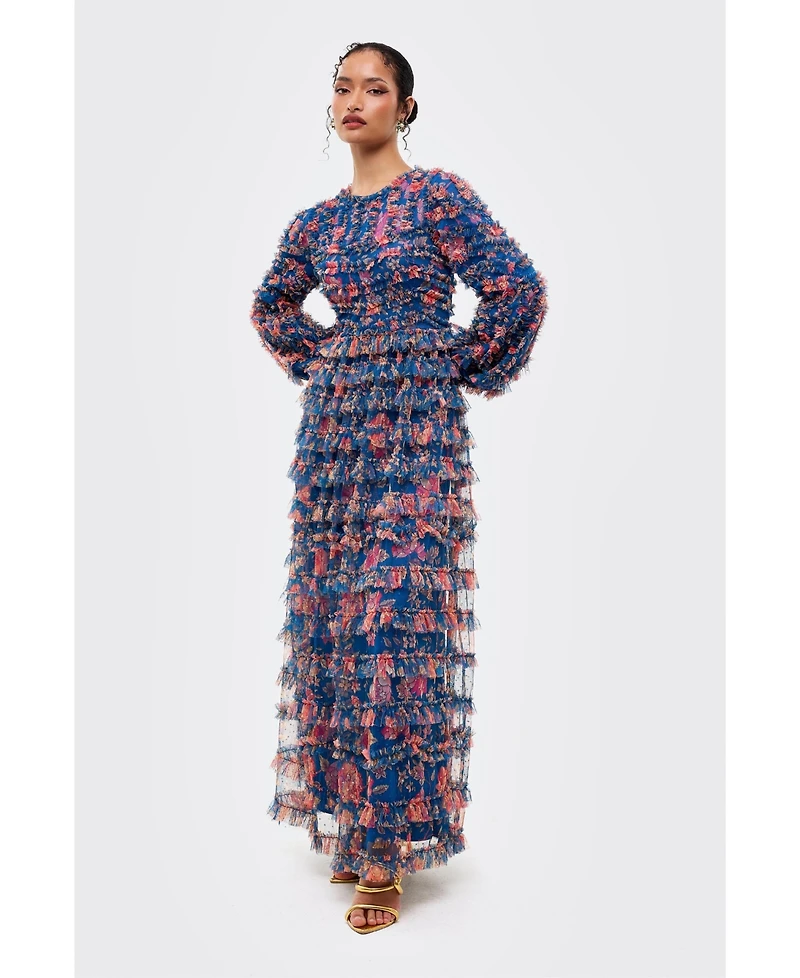 Maryisa Women's Modest Floral Ruffle Maxi Dress