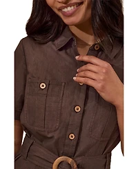 Celtic & Co. Women's Belted Safari Midi Shirt Dress
