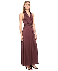 Luxely Women's Halter Gathered V-Neck Keyhole-Back Midi Dress