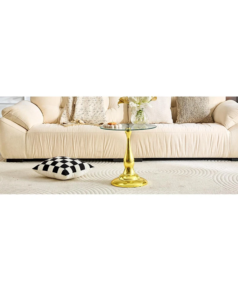 Streamdale Furniture Modern Round Metal Side Table with Glass Top, 19.6" Diameter