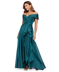 Xscape Women's Sweetheart Neck Off-The-Shoulder Ruffle Long Dress