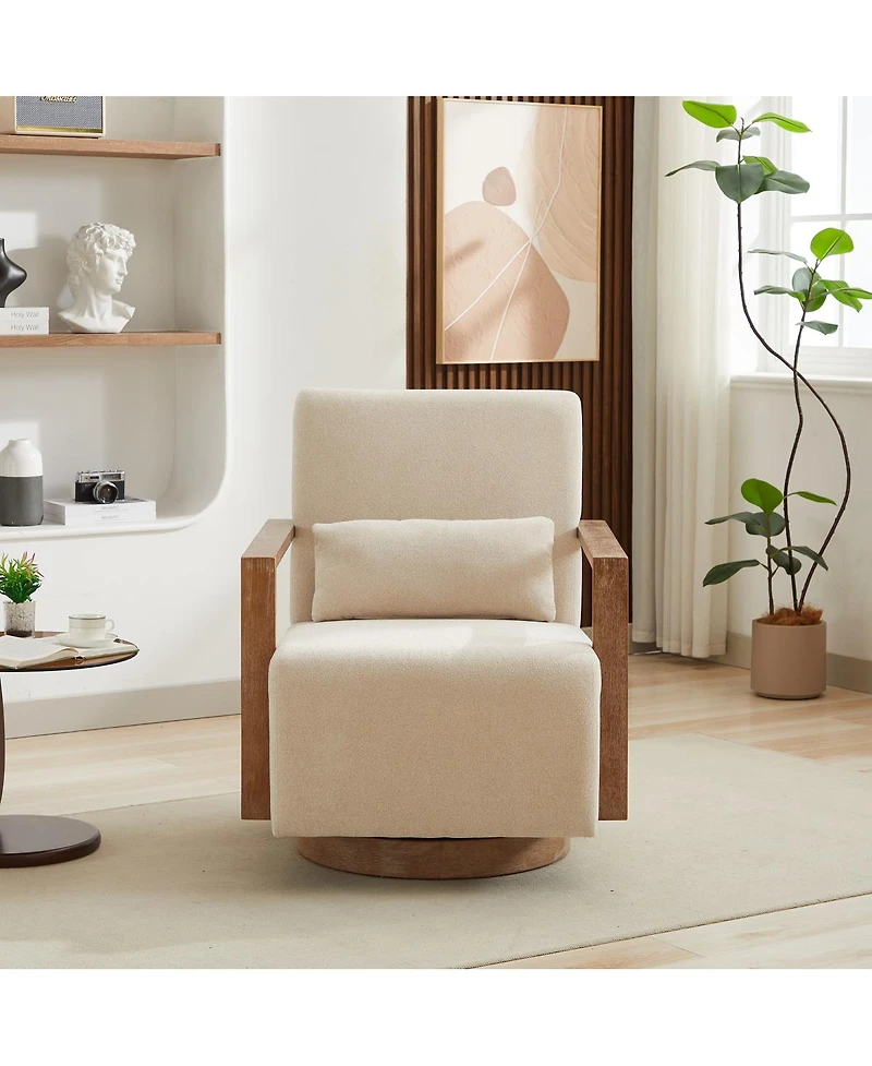 Streamdale Furniture Modern Swivel Upholstered Accent Chair with Solid Wood Armrests
