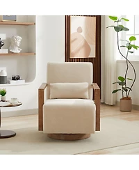 Streamdale Furniture Modern Swivel Upholstered Accent Chair with Solid Wood Armrests