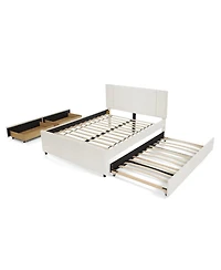 Streamdale Furniture Queen Size Channel Tufted Upholstered Bed with Storage Drawers and Trundle
