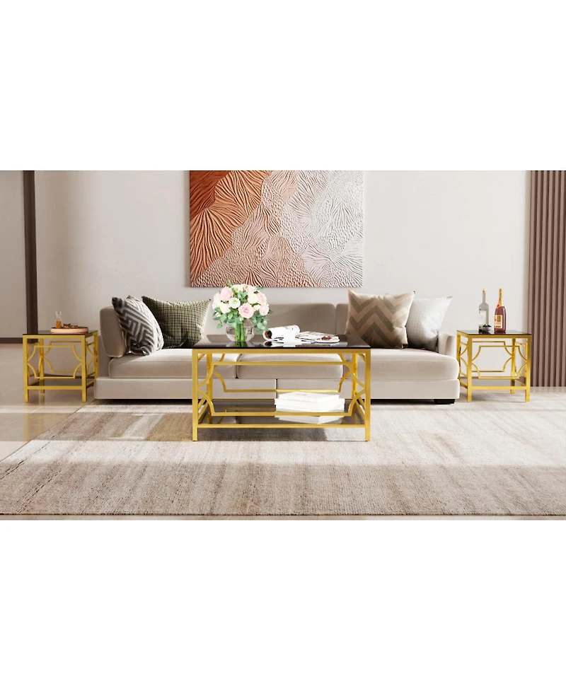 Streamdale Furniture 19.7" Modern Square Side Table with Tempered Glass Top and Storage Shelf