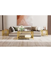 Streamdale Furniture 19.7" Modern Square Side Table with Tempered Glass Top and Storage Shelf
