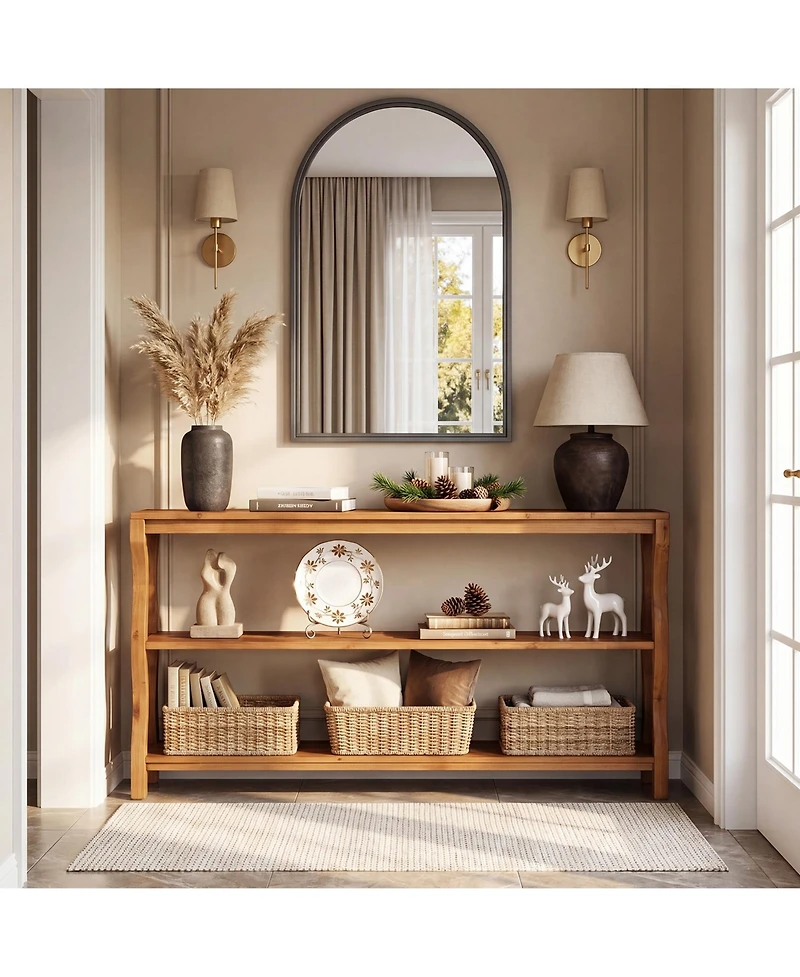 Tribesigns 63" Solid Wood Console Table with 3-Tier Storage, Farmhouse Sofa Table Behind Couch