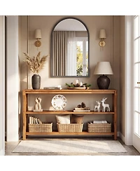 Tribesigns 63" Solid Wood Console Table with 3-Tier Storage, Farmhouse Sofa Table Behind Couch