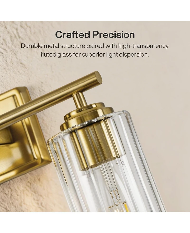 Tribesigns 3 Bathroom Vanity Light Fixture, Adjustable Modern Wall Sconce with Ribbed Glass Shades, Brass Vanity Lighting, E26 Base