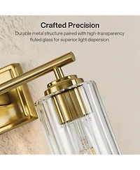 Tribesigns 3 Bathroom Vanity Light Fixture, Adjustable Modern Wall Sconce with Ribbed Glass Shades, Brass Vanity Lighting, E26 Base