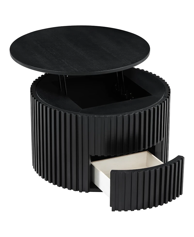 Streamdale Furniture Round Fluted Wood Lift Top Coffee Table with Hidden Storage
