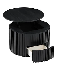 Streamdale Furniture Round Fluted Wood Lift Top Coffee Table with Hidden Storage