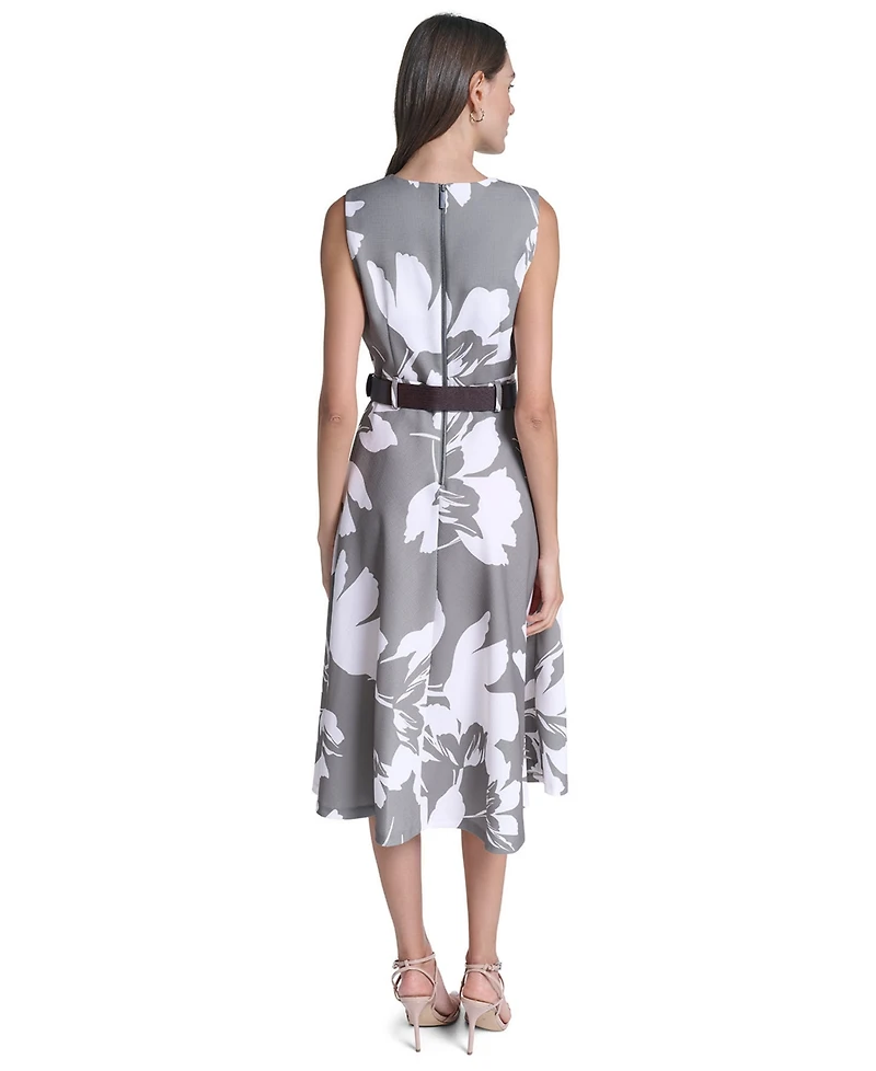 Calvin Klein Women's Square Neck Self-Belt Midi Dress