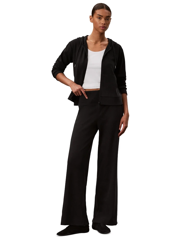 Calvin Klein Performance Women's Pull-On Waffle-Knit Relaxed-Fit Straight-Leg Pants