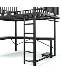 Streamdale Furniture Queen Metal Loft Bed with L-Shaped Desk, Led Lights, and Charging Station