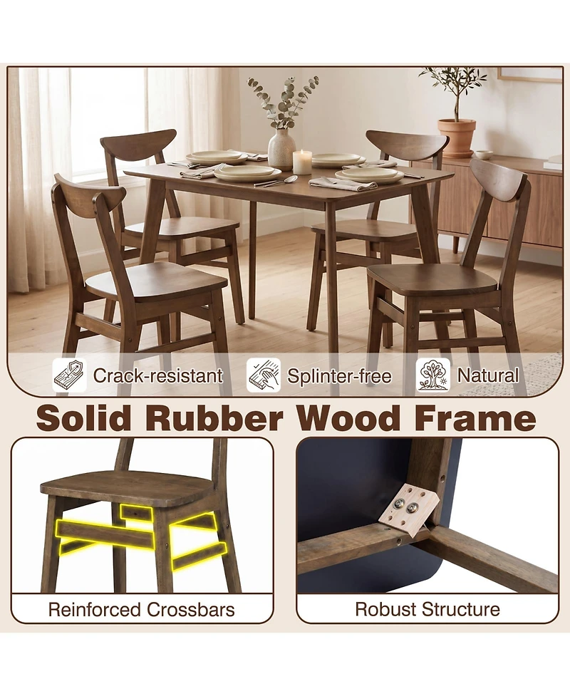 Gymax 5 Piece Solid Wood Dining Table Set Mid Century Kitchen Table and Chairs Set for 4