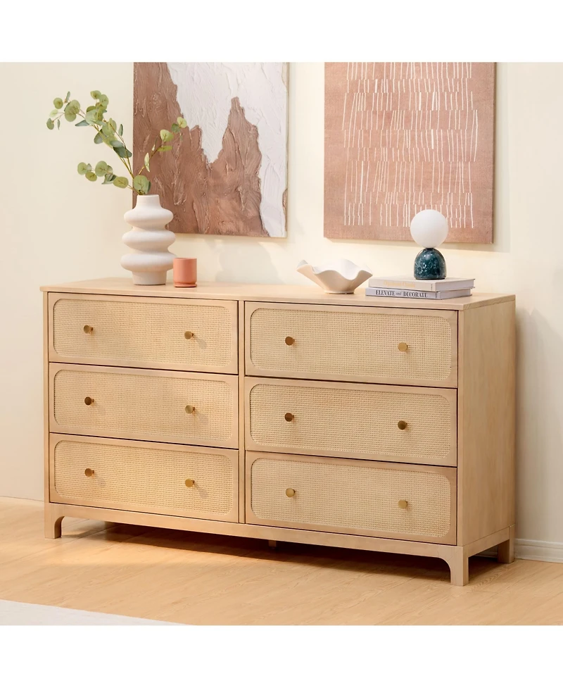 Plank+Beam Elio Rattan 6 Drawer Dresser with Brass Knob