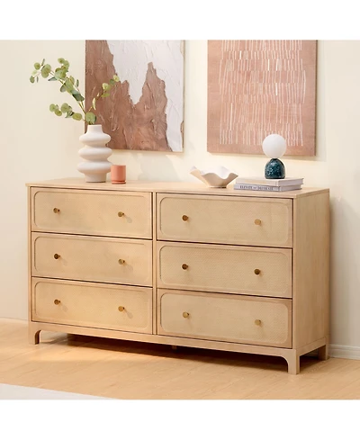 Plank+Beam Elio Rattan 6 Drawer Dresser with Brass Knob