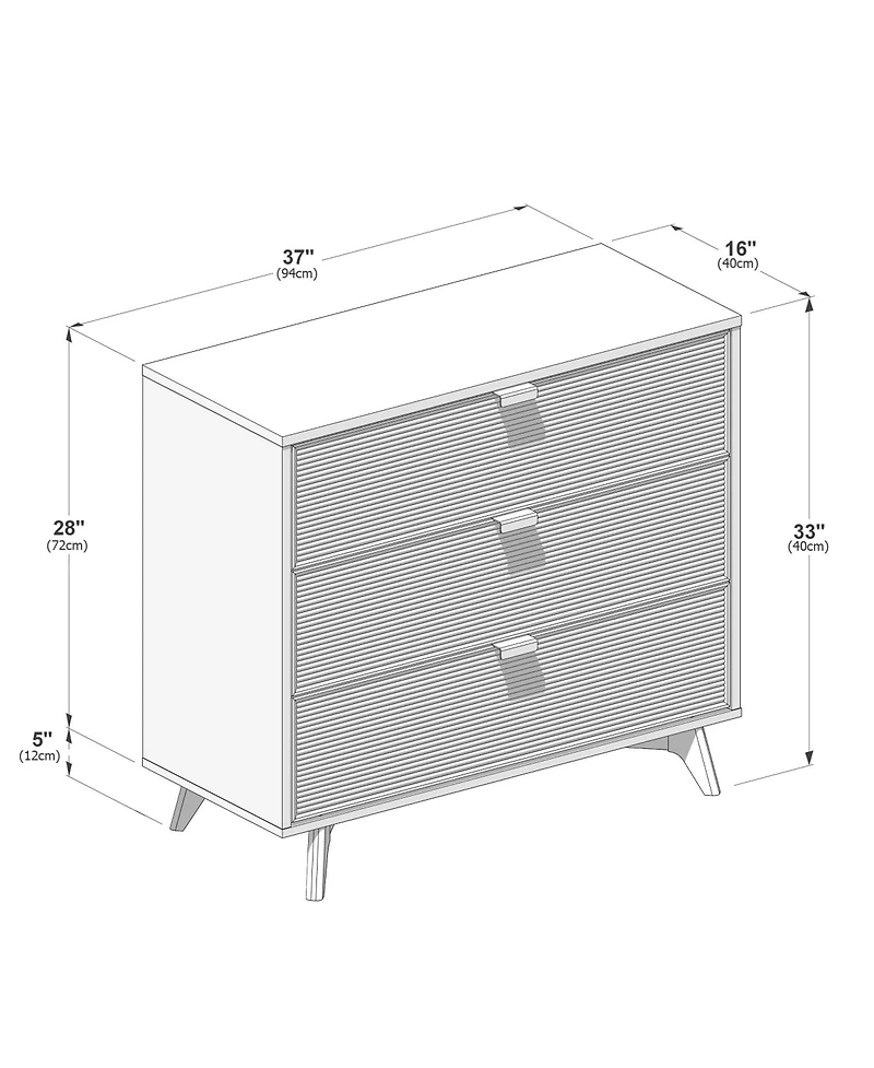 Plank+Beam Linea Tambour 3 Drawer Dresser with Brass Pull