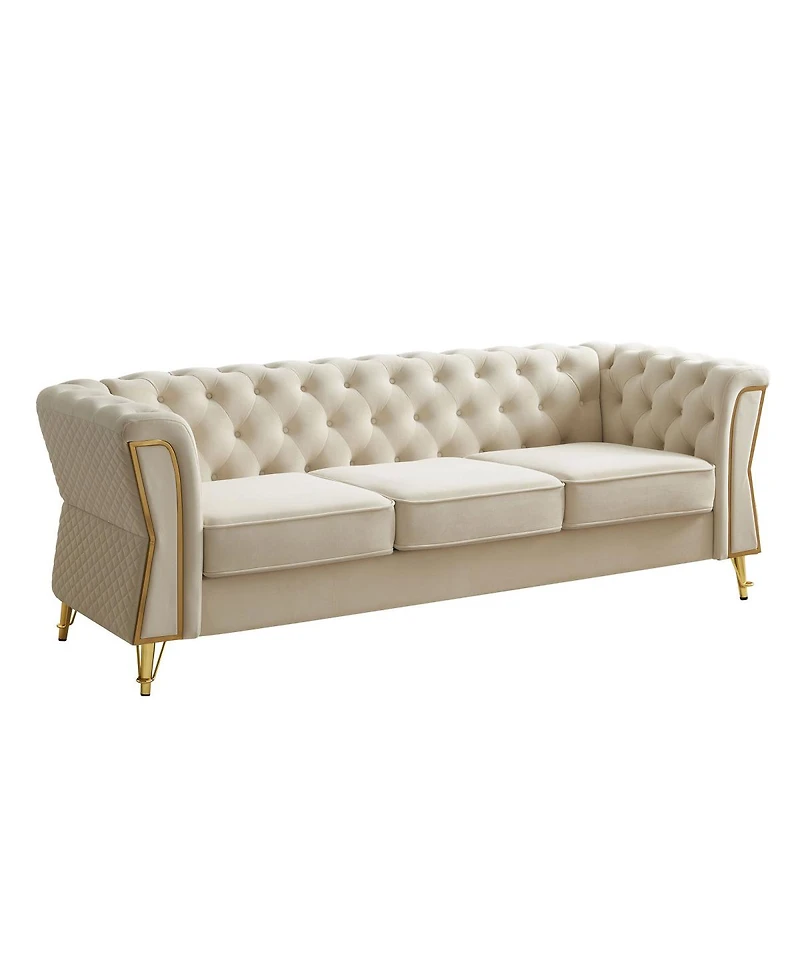Streamdale Furniture Modern Tufted Velvet Sofa 87.4 inch for Living Room Beige Color