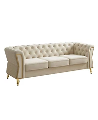 Streamdale Furniture Modern Tufted Velvet Sofa 87.4 inch for Living Room Beige Color
