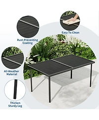 homfan 7-Piece Outdoor Patio Dining Set with 55" Rectangular Iron Table and 6 Textilene Chairs, Wood-Grain Finish for Backyard
