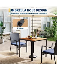 homfan 3-Piece Patio Dining Set with Square Table, 2 Chairs, Umbrella Hole and Cushions, Pe Wicker Outdoor Furniture for Backyard, Garden or Poolside