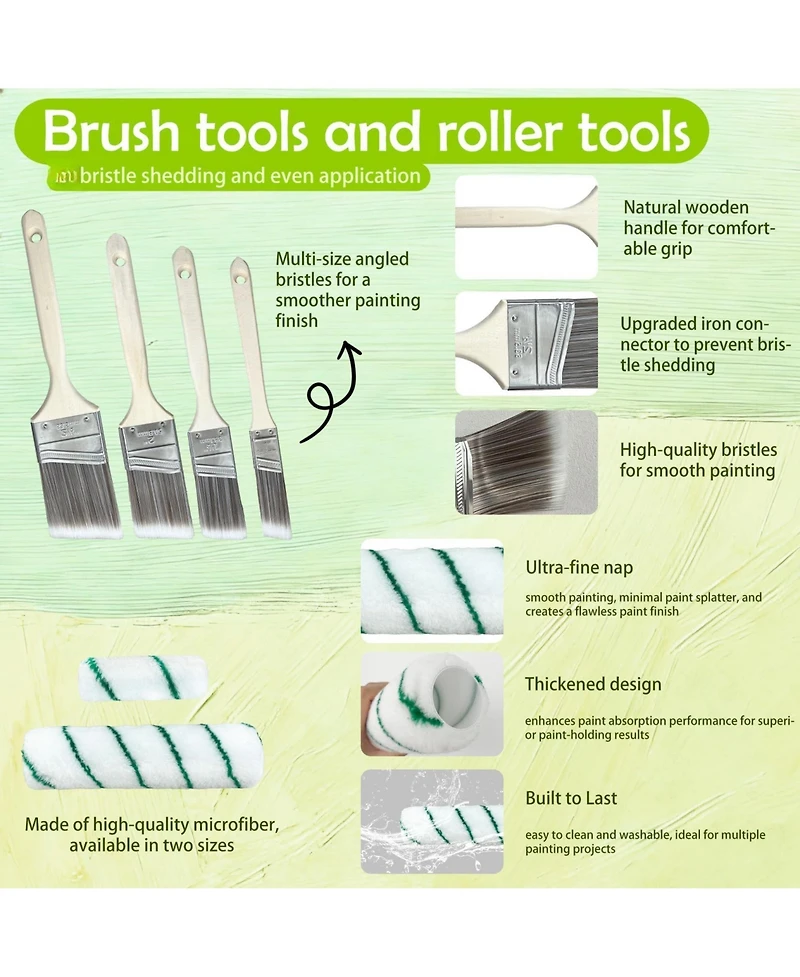 Xdovet Paint Roller Kit Extension Pole 28 Set 2-4 Feet 4"9" Brushes Latex Oil Stains