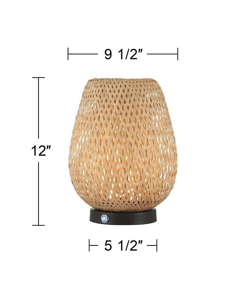 360 Lighting Beliz 12" High Small Farmhouse Rustic Accent Table Lamp Rattan 3-Way Cordless Finish Living Room