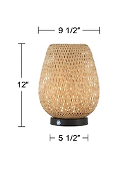 360 Lighting Beliz 12" High Small Farmhouse Rustic Accent Table Lamp Rattan 3-Way Cordless Finish Living Room