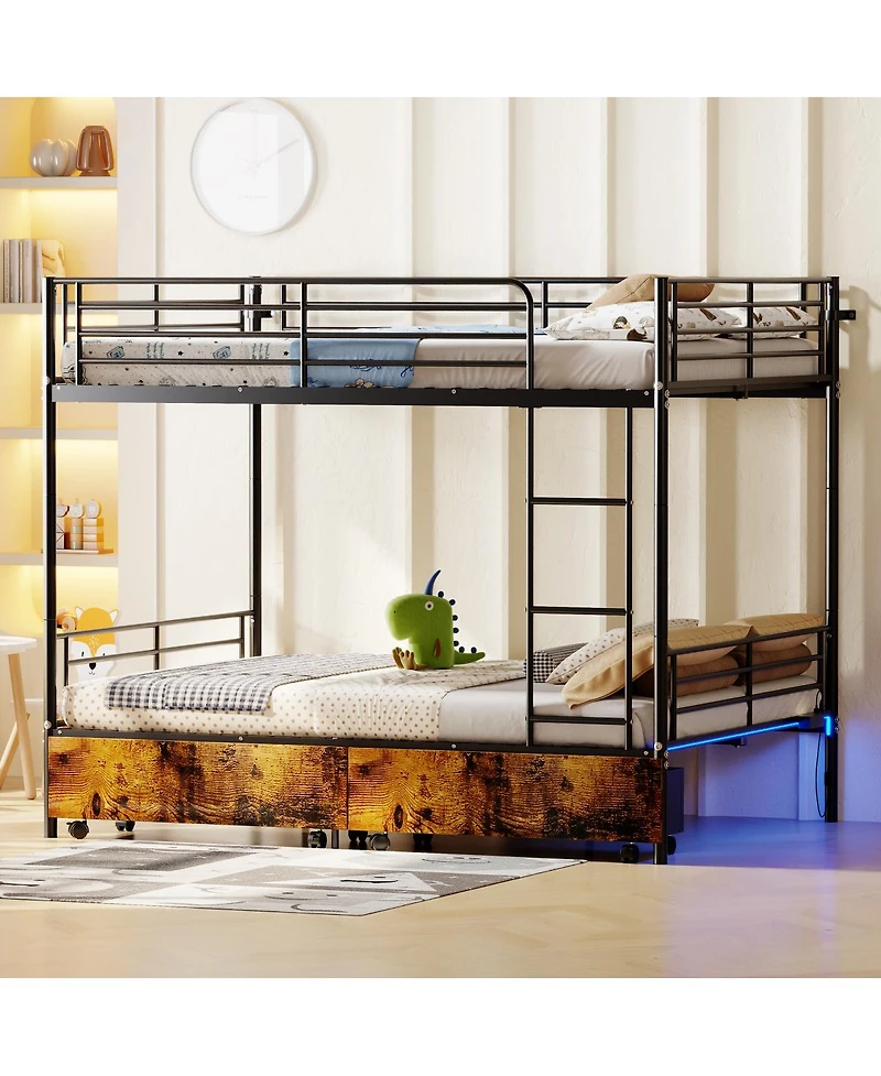 Streamdale Furniture Twin Over Twin Metal Bunk Bed with Ladder and Guardrail
