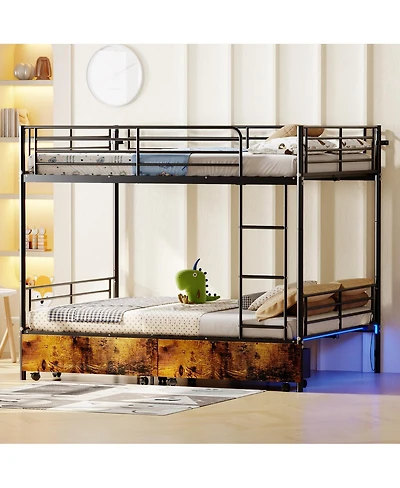 Streamdale Furniture Twin Over Twin Metal Bunk Bed with Ladder and Guardrail