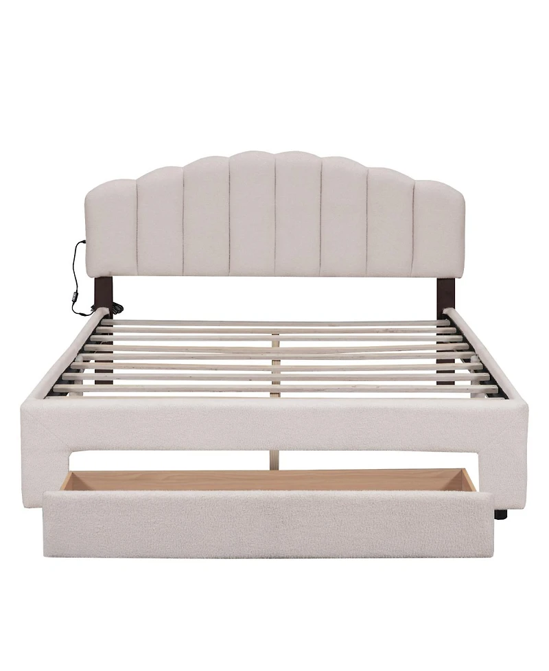 Streamdale Furniture Teddy Fleece Queen Upholstered Platform Bed with Drawer