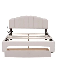 Streamdale Furniture Teddy Fleece Queen Upholstered Platform Bed with Drawer