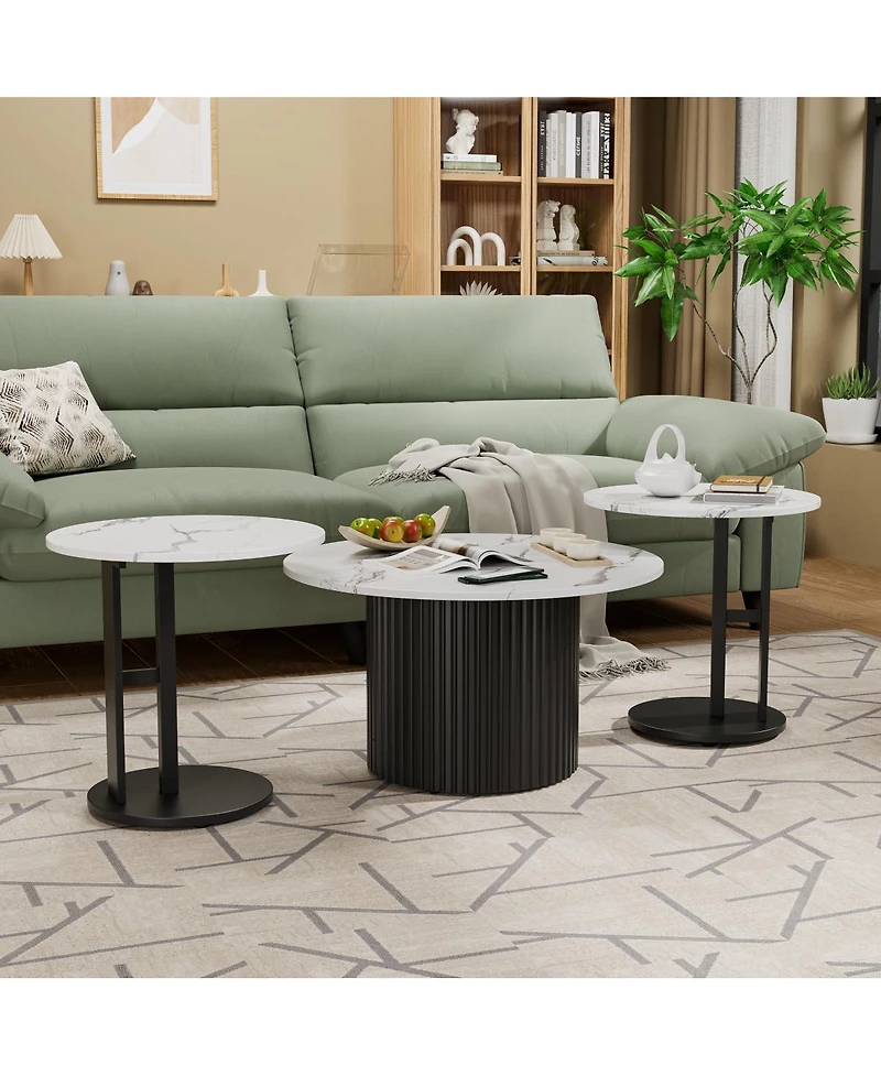 Streamdale Furniture 3-Piece Modern Nesting Coffee Table Set with Faux Marble Top and Metal Legs